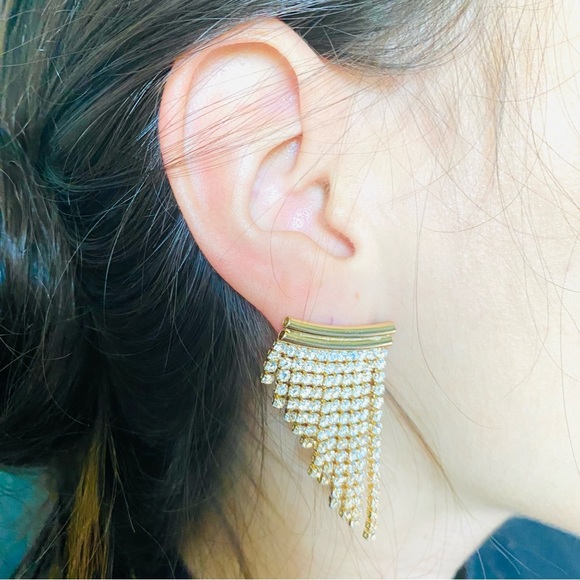 Gold Fringe Earrings. Hoop Fringe Earrings - Picture 1 of 9